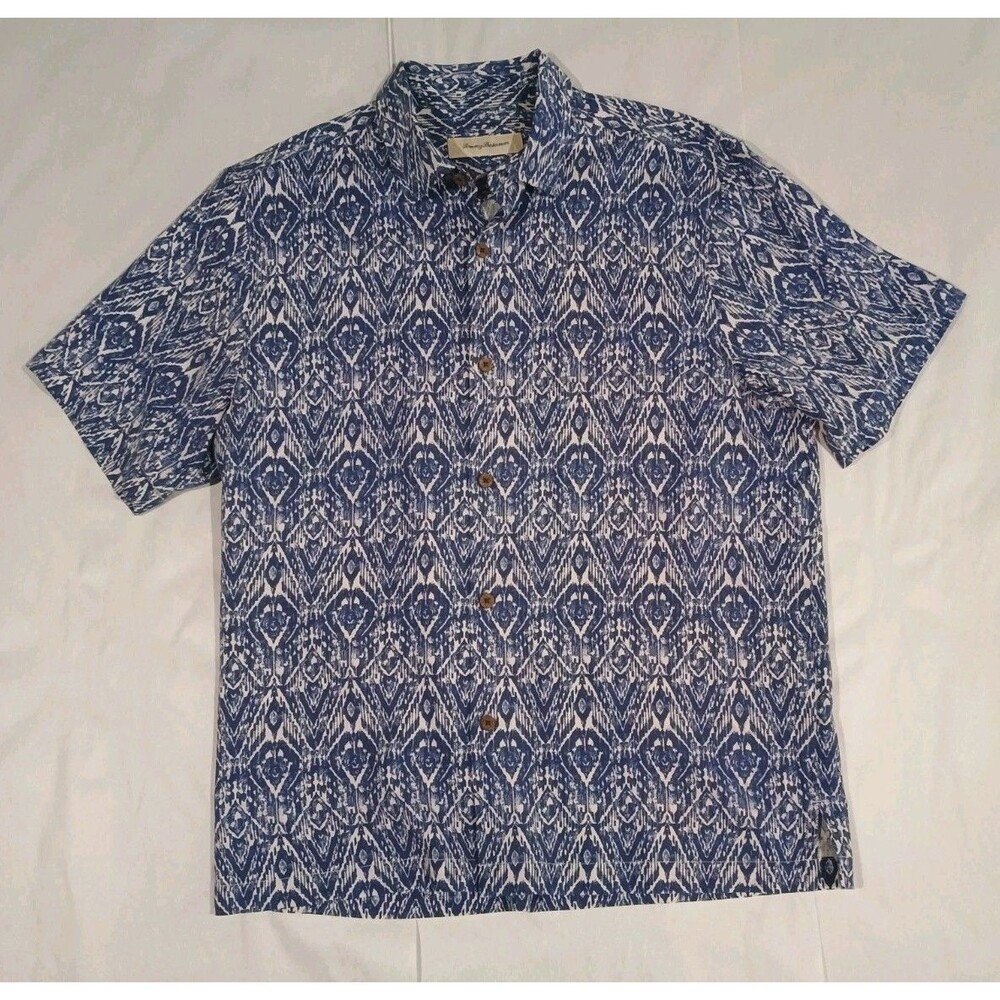 Tommy Bahama Silk Camp Shirt Mens M Blue Ocean Deep     Ikat TB322305M